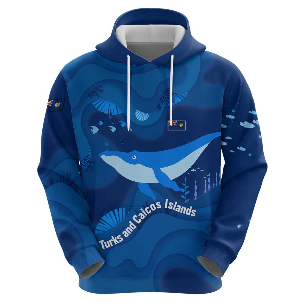 Turks and Caicos Islands Hoodie with Blue Ocean Whale and Coral Reef Design TS04