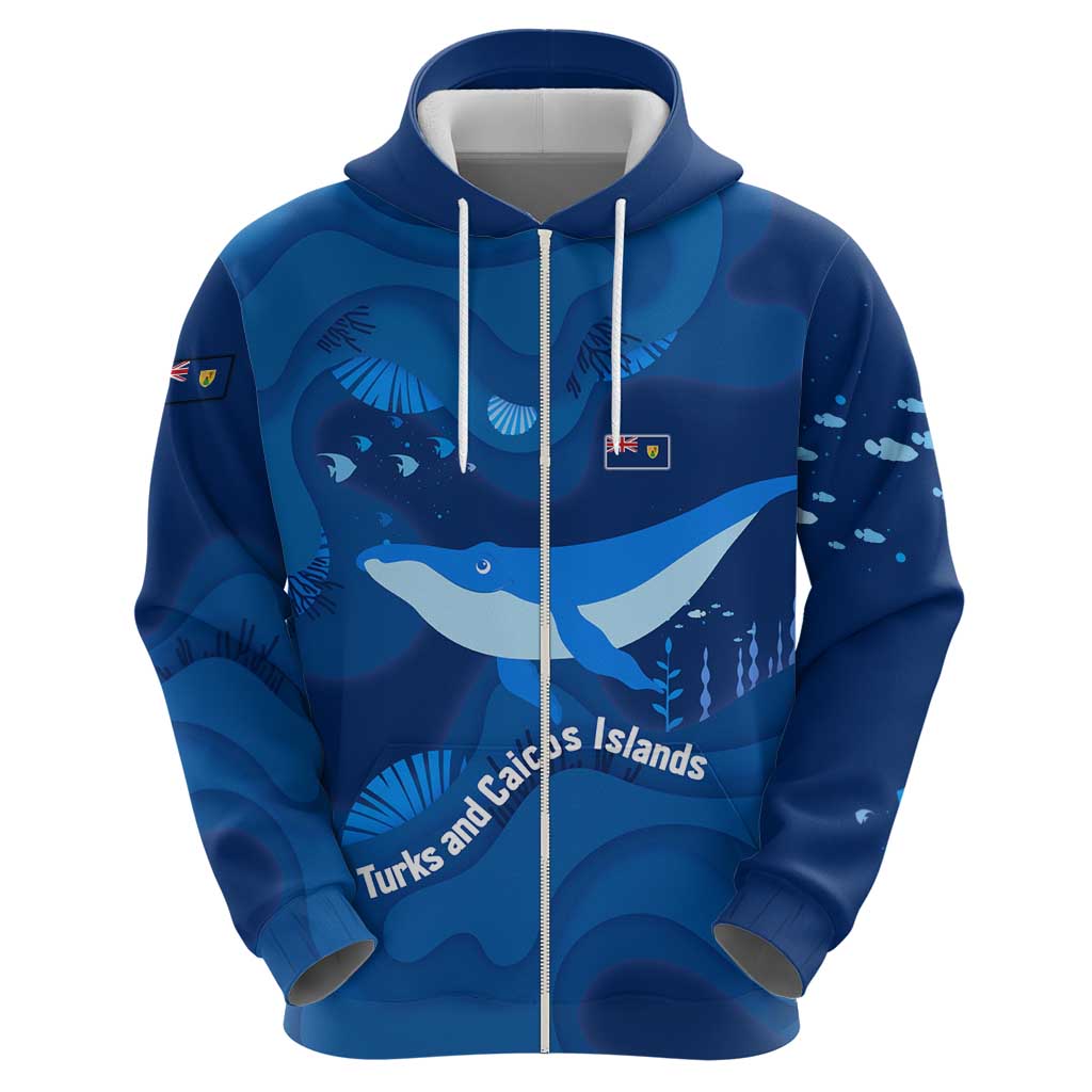 Turks and Caicos Islands Hoodie with Blue Ocean Whale and Coral Reef Design TS04