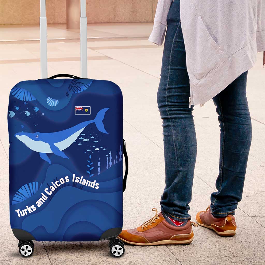 Turks and Caicos Islands Luggage Cover with Blue Ocean Whale and Coral Reef Design TS04