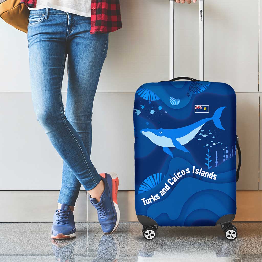 Turks and Caicos Islands Luggage Cover with Blue Ocean Whale and Coral Reef Design TS04