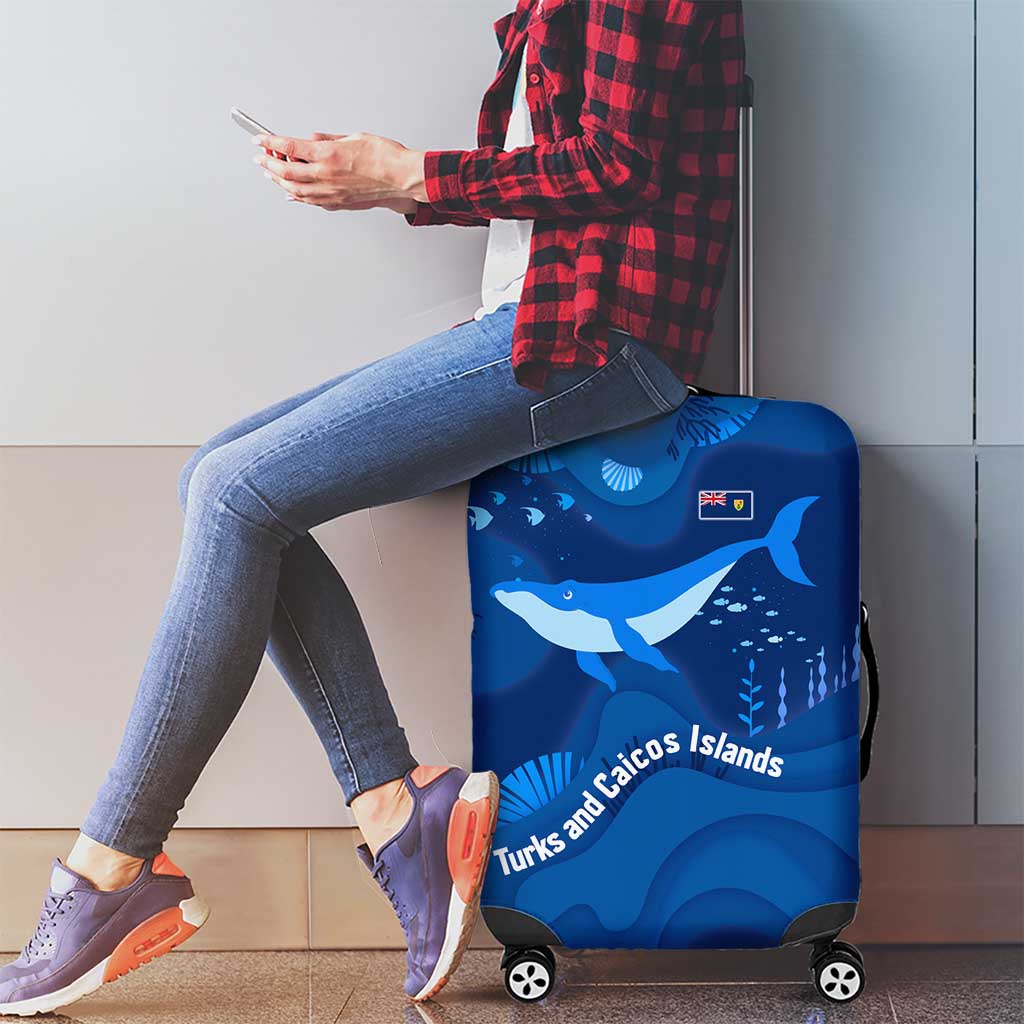 Turks and Caicos Islands Luggage Cover with Blue Ocean Whale and Coral Reef Design TS04