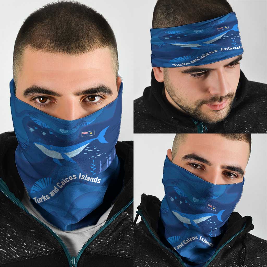 Turks and Caicos Islands Neck Gaiter with Blue Ocean Whale and Coral Reef Design TS04