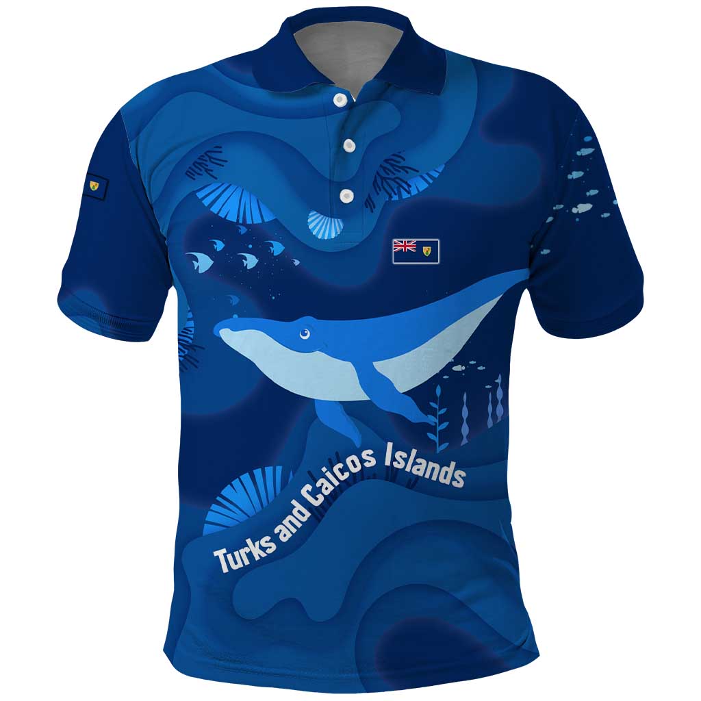 Turks and Caicos Islands Polo Shirt with Blue Ocean Whale and Coral Reef Design TS04