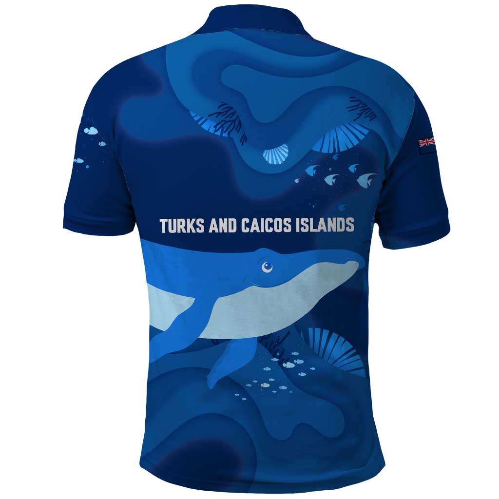 Turks and Caicos Islands Polo Shirt with Blue Ocean Whale and Coral Reef Design TS04