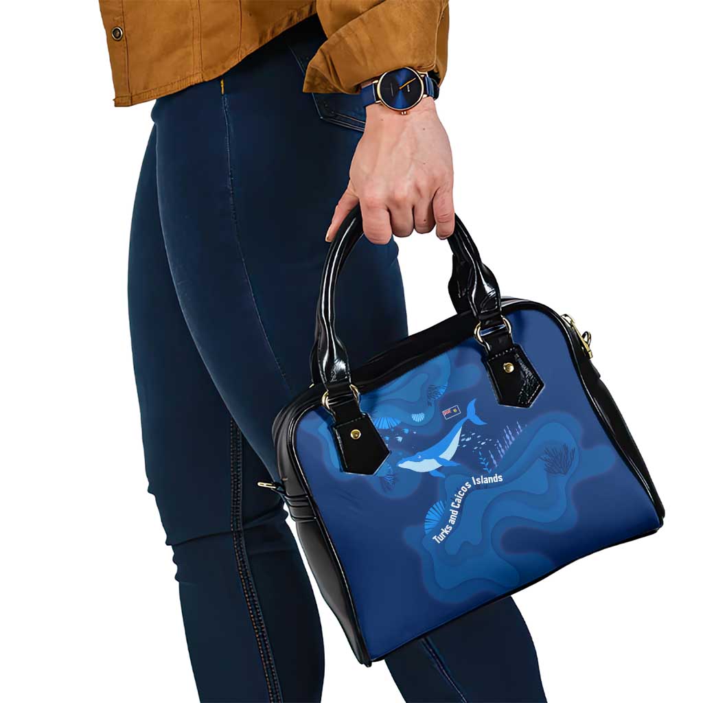 Turks and Caicos Islands Shoulder Handbag with Blue Ocean Whale and Coral Reef Design TS04