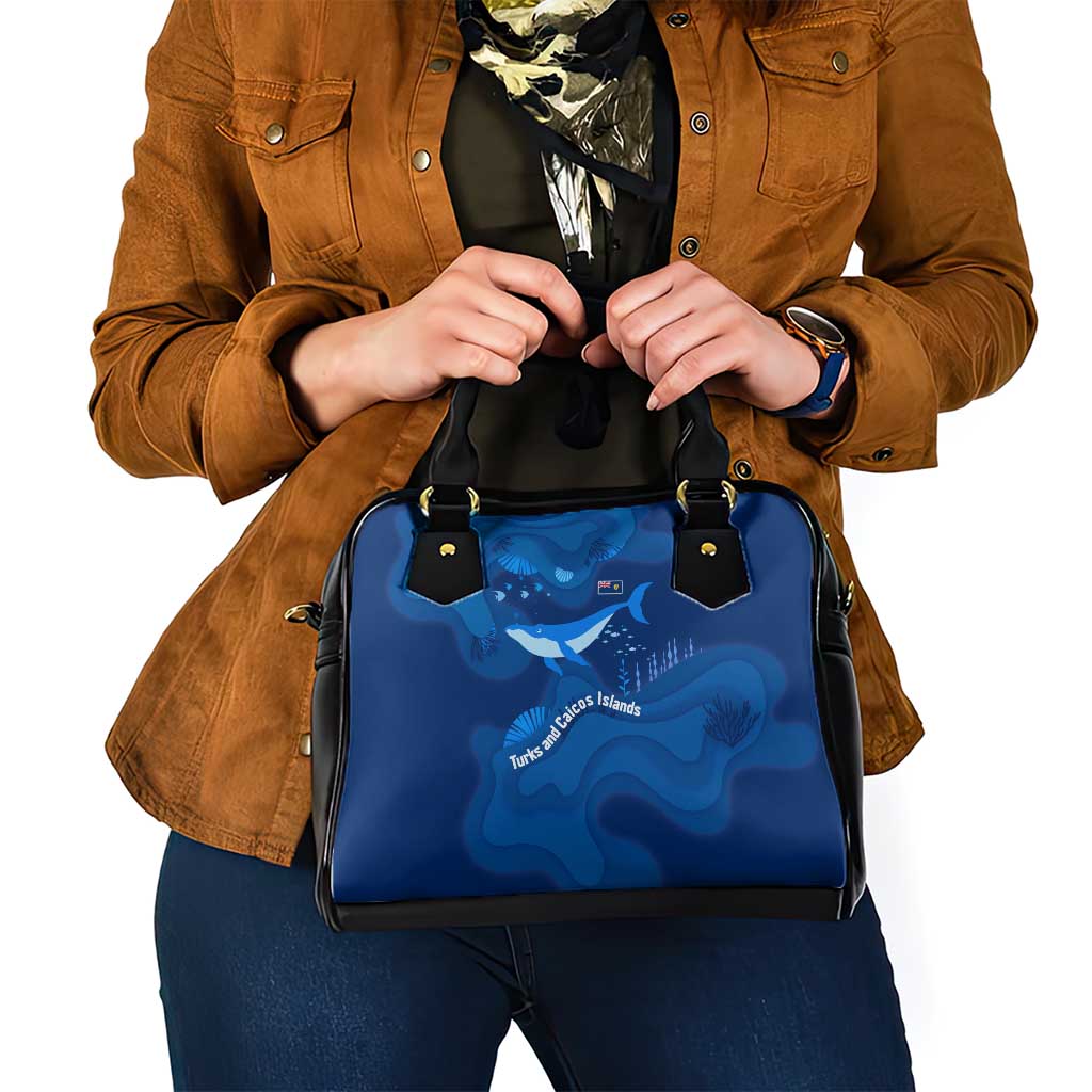 Turks and Caicos Islands Shoulder Handbag with Blue Ocean Whale and Coral Reef Design TS04