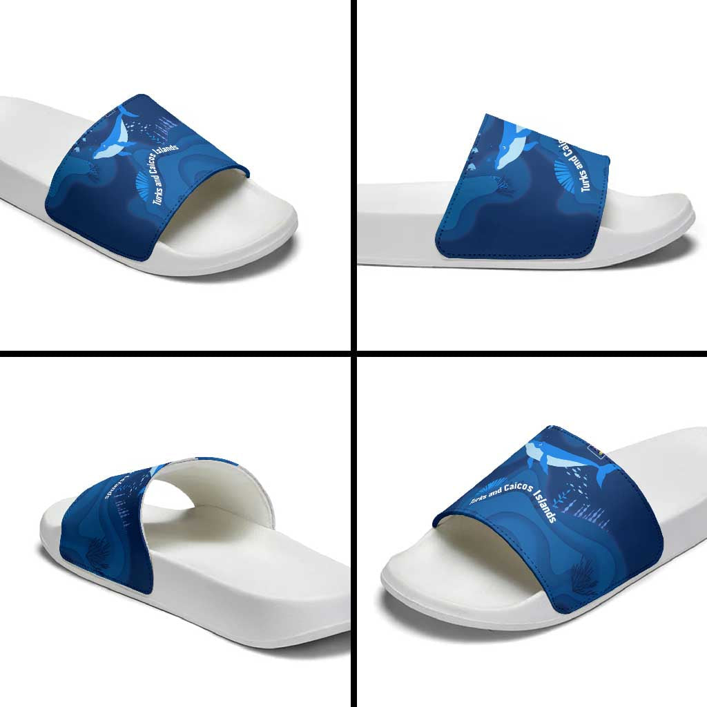 Turks and Caicos Islands Slide Sandals with Blue Ocean Whale and Coral Reef Design TS04