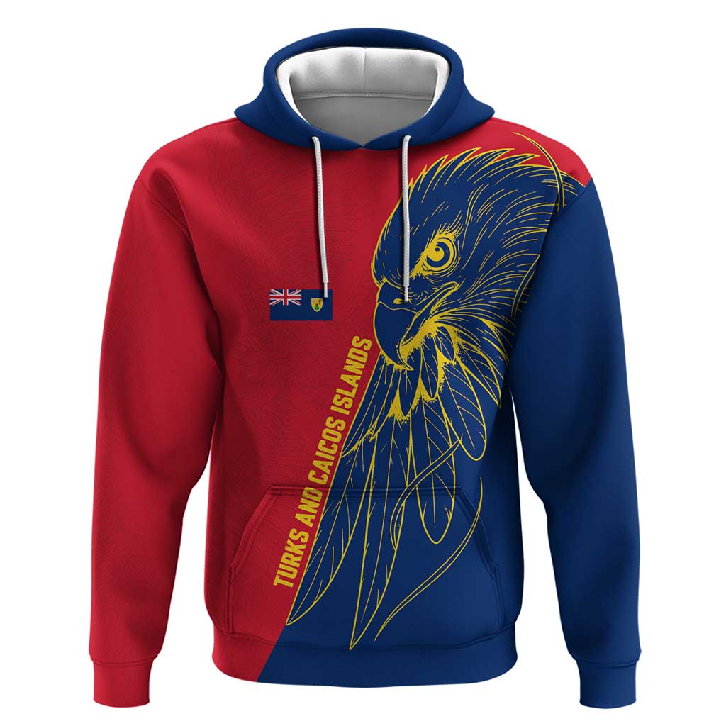 Turks and Caicos Islands Hoodie with Yellow Hawk Outline and Red Blue Crest Design TS04
