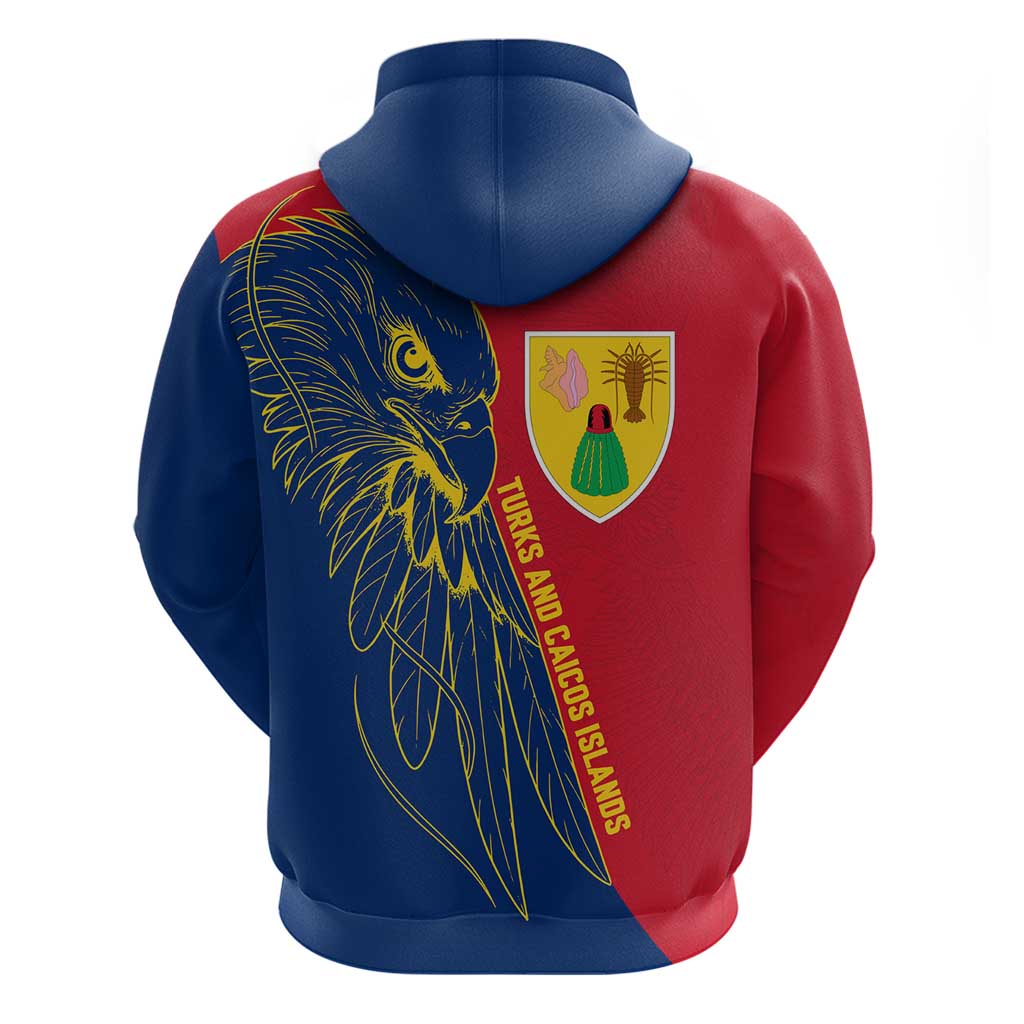 Turks and Caicos Islands Hoodie with Yellow Hawk Outline and Red Blue Crest Design TS04