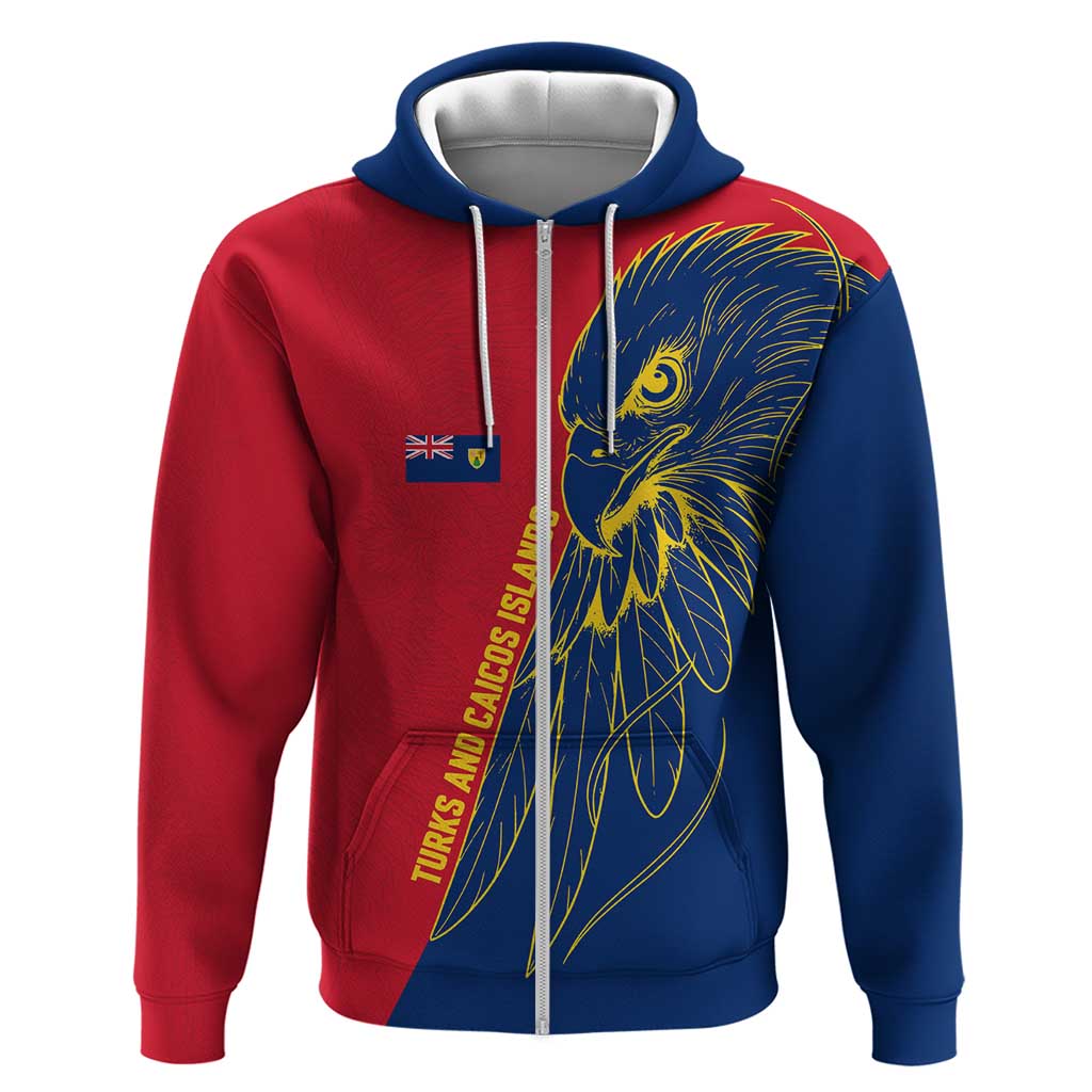 Turks and Caicos Islands Hoodie with Yellow Hawk Outline and Red Blue Crest Design TS04