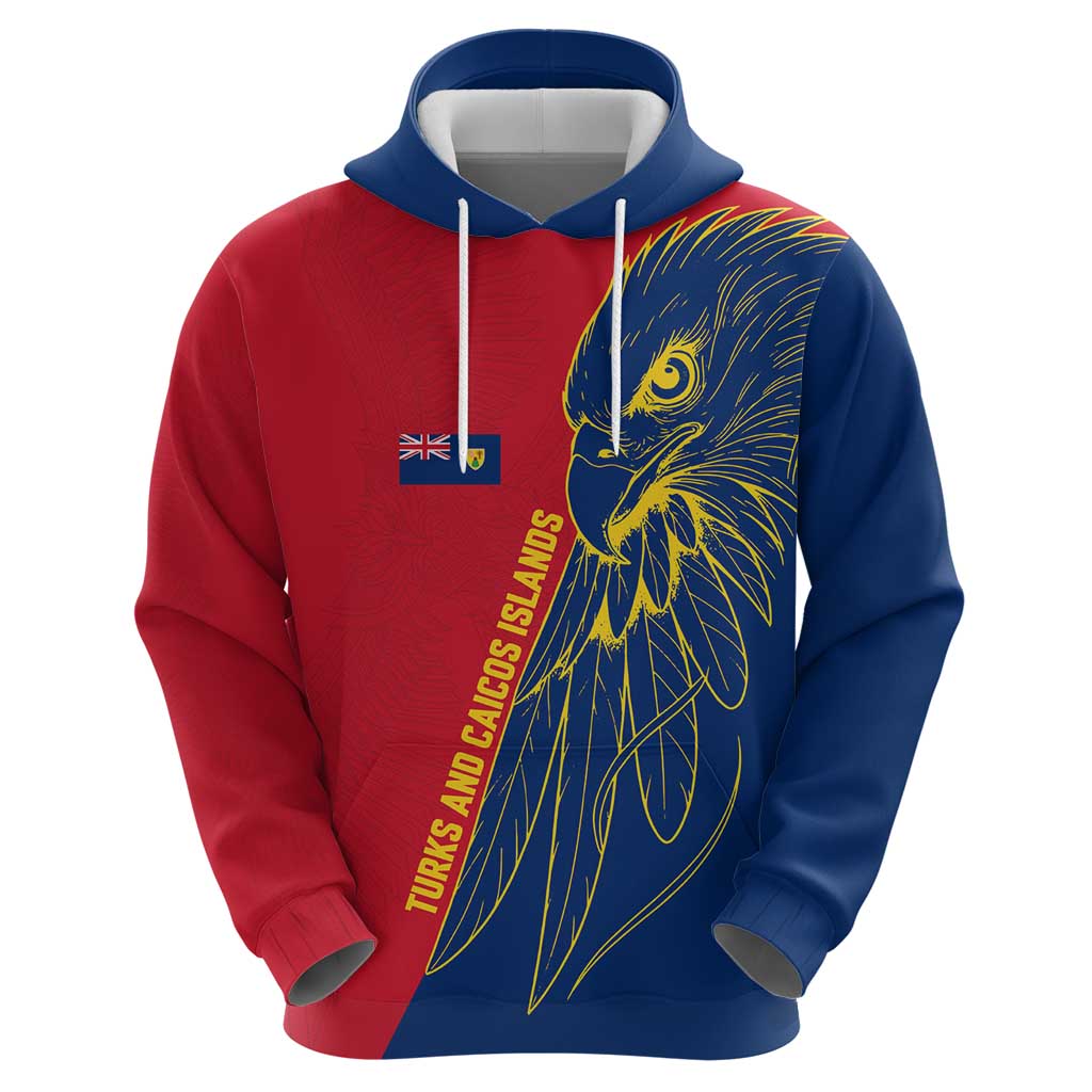 Turks and Caicos Islands Hoodie with Yellow Hawk Outline and Red Blue Crest Design TS04