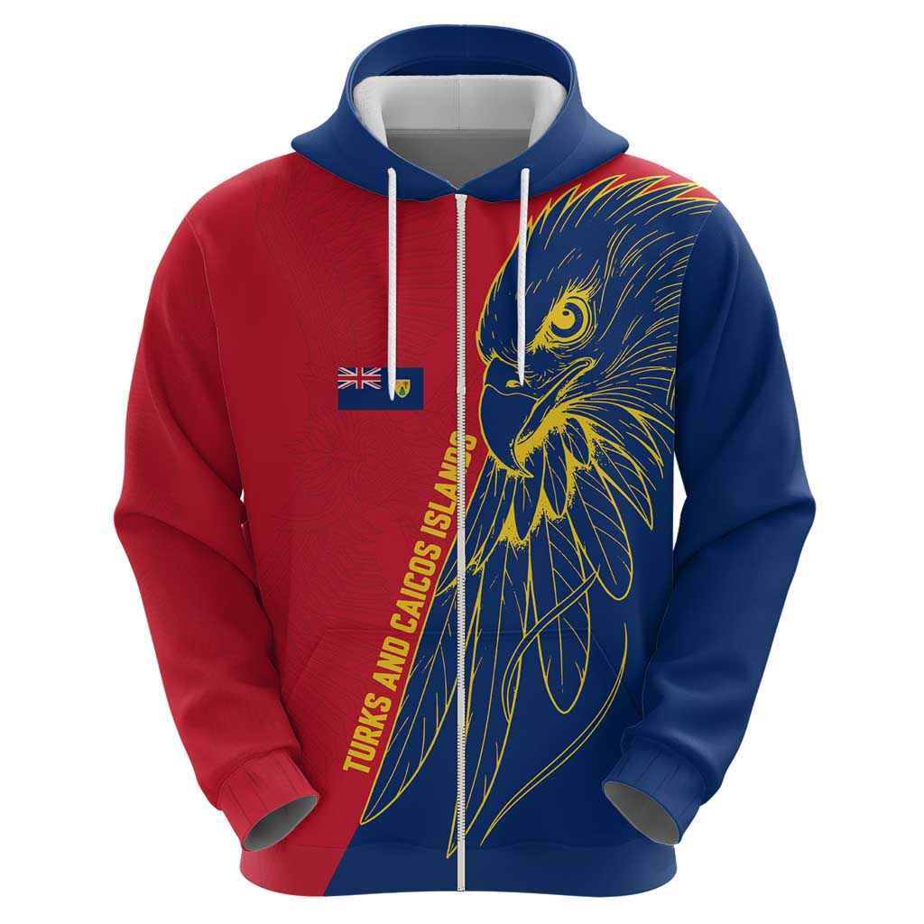 Turks and Caicos Islands Hoodie with Yellow Hawk Outline and Red Blue Crest Design TS04