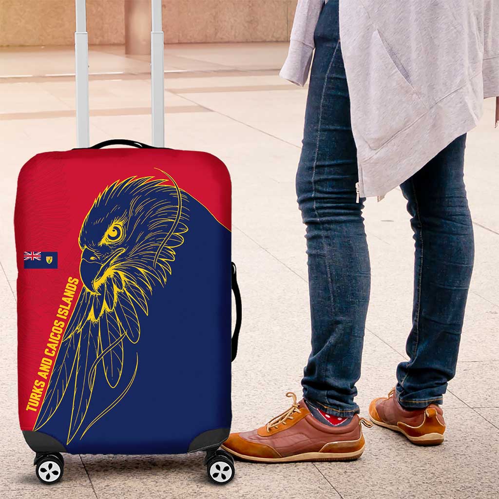 Turks and Caicos Islands Luggage Cover with Yellow Hawk Outline and Red Blue Crest Design TS04