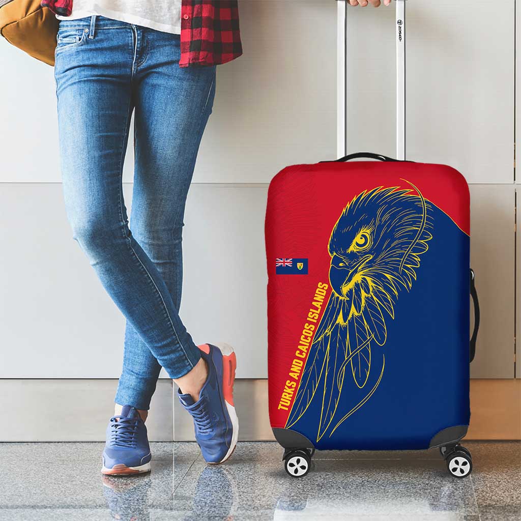 Turks and Caicos Islands Luggage Cover with Yellow Hawk Outline and Red Blue Crest Design TS04