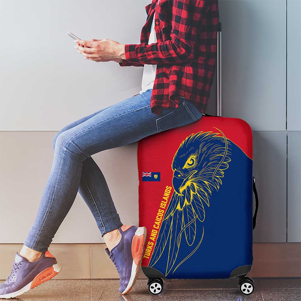 Turks and Caicos Islands Luggage Cover with Yellow Hawk Outline and Red Blue Crest Design TS04