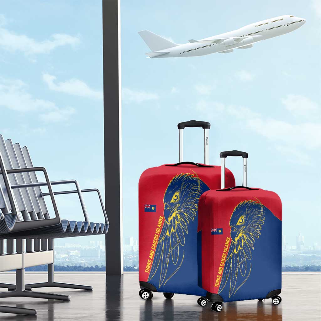 Turks and Caicos Islands Luggage Cover with Yellow Hawk Outline and Red Blue Crest Design TS04