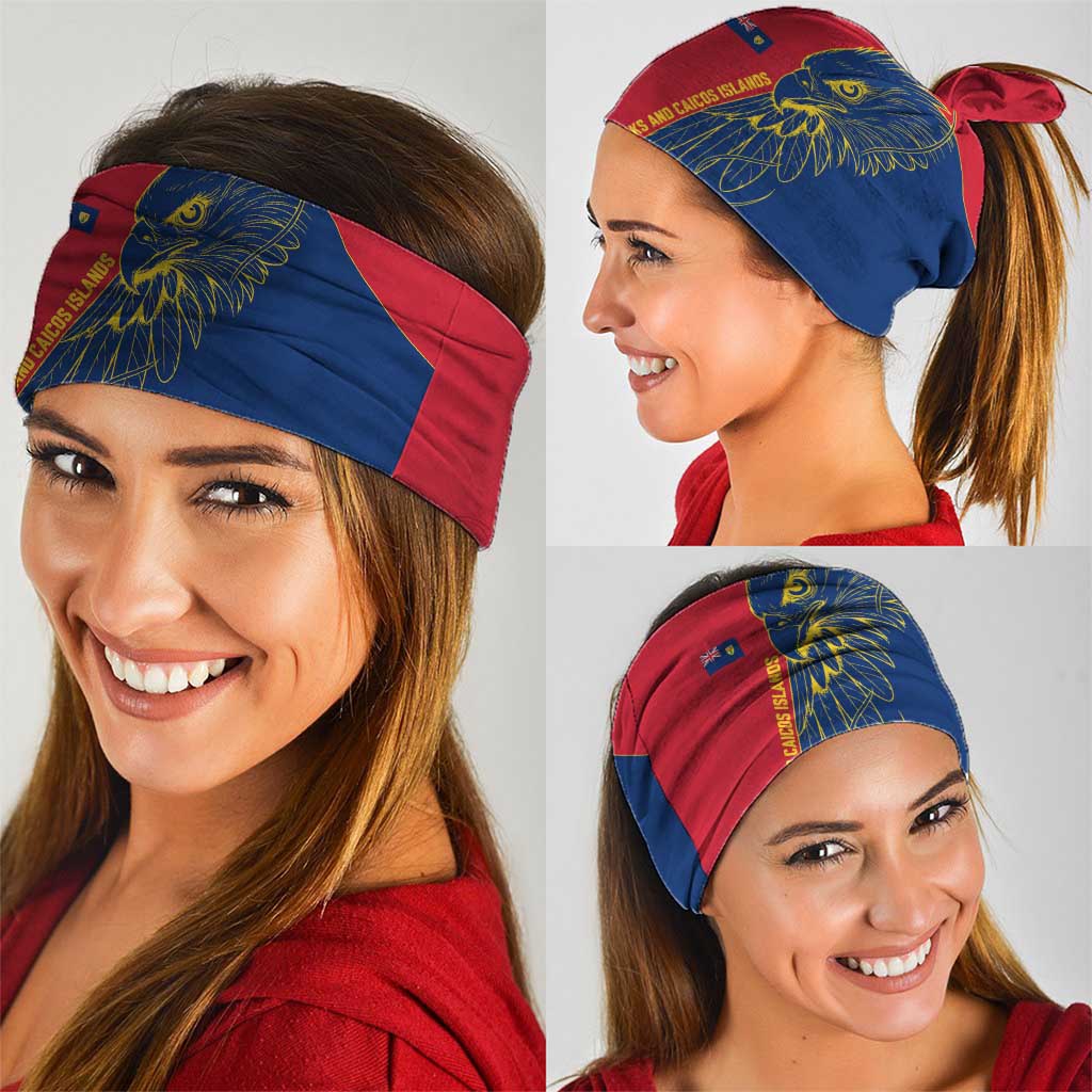 Turks and Caicos Islands Neck Gaiter with Yellow Hawk Outline and Red Blue Crest Design TS04