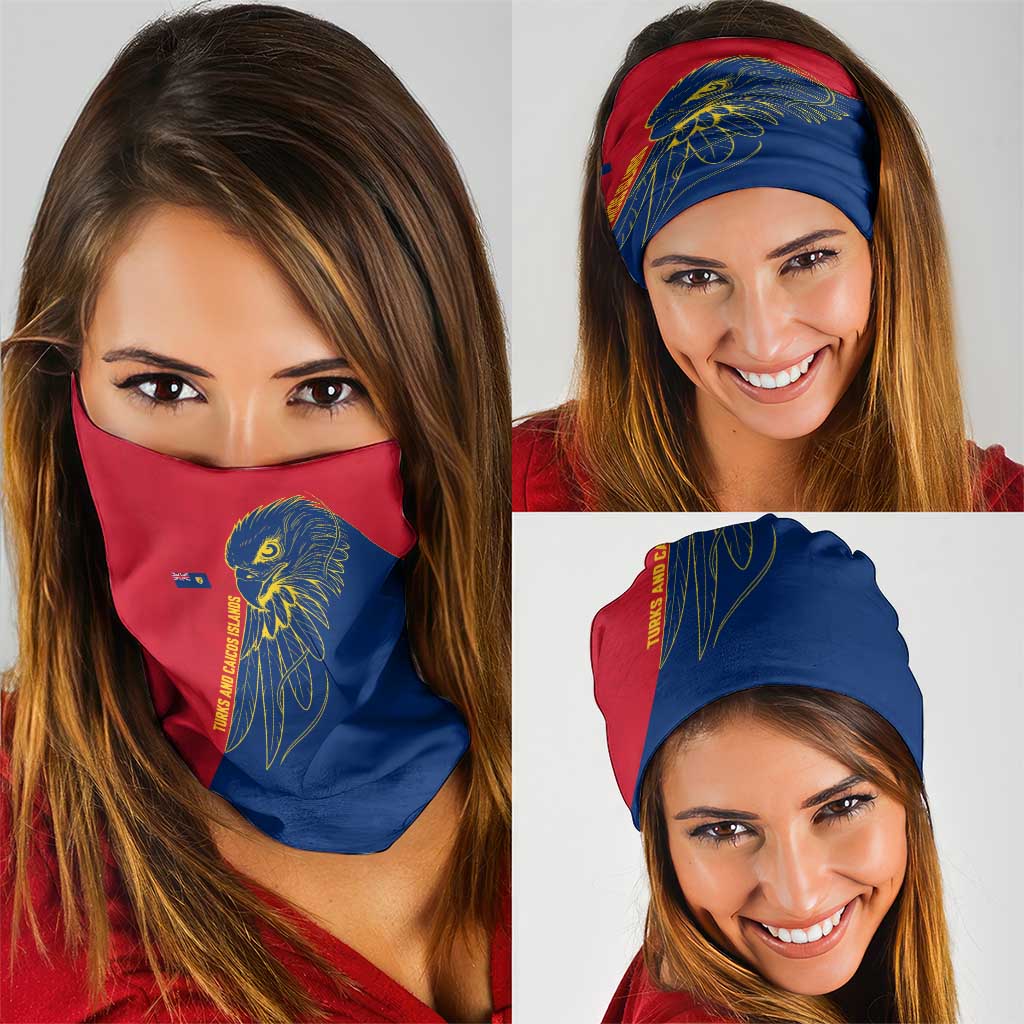 Turks and Caicos Islands Neck Gaiter with Yellow Hawk Outline and Red Blue Crest Design TS04