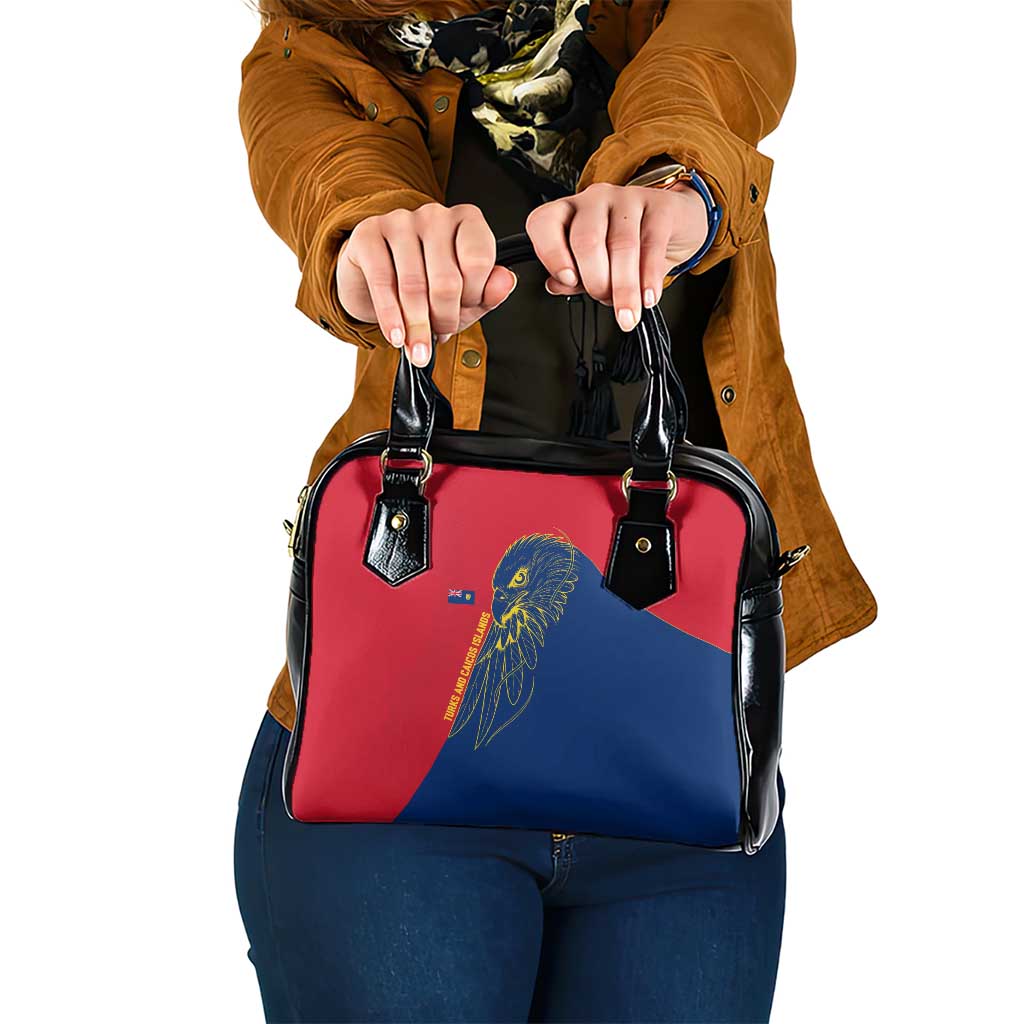 Turks and Caicos Islands Shoulder Handbag with Yellow Hawk Outline and Red Blue Crest Design TS04