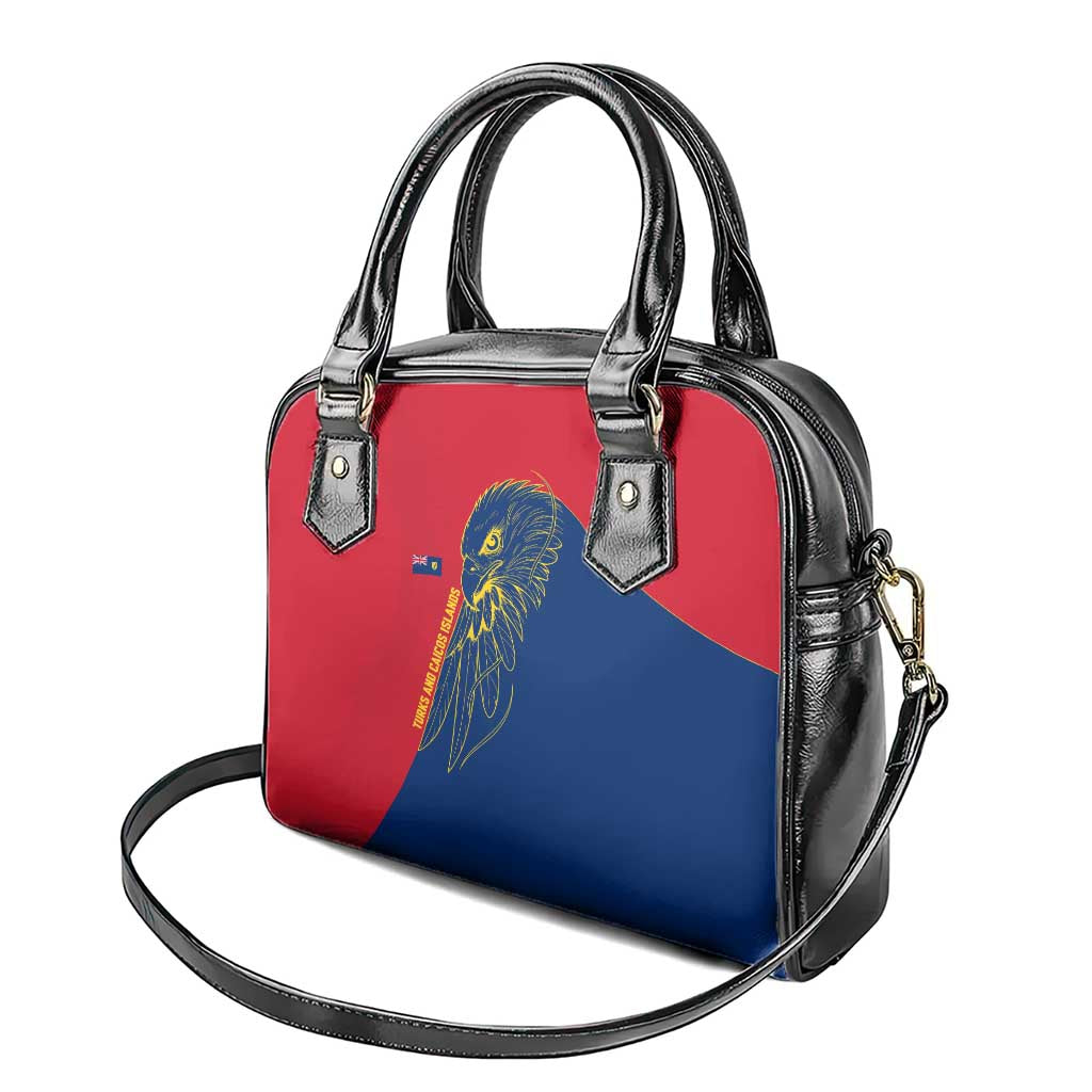Turks and Caicos Islands Shoulder Handbag with Yellow Hawk Outline and Red Blue Crest Design TS04