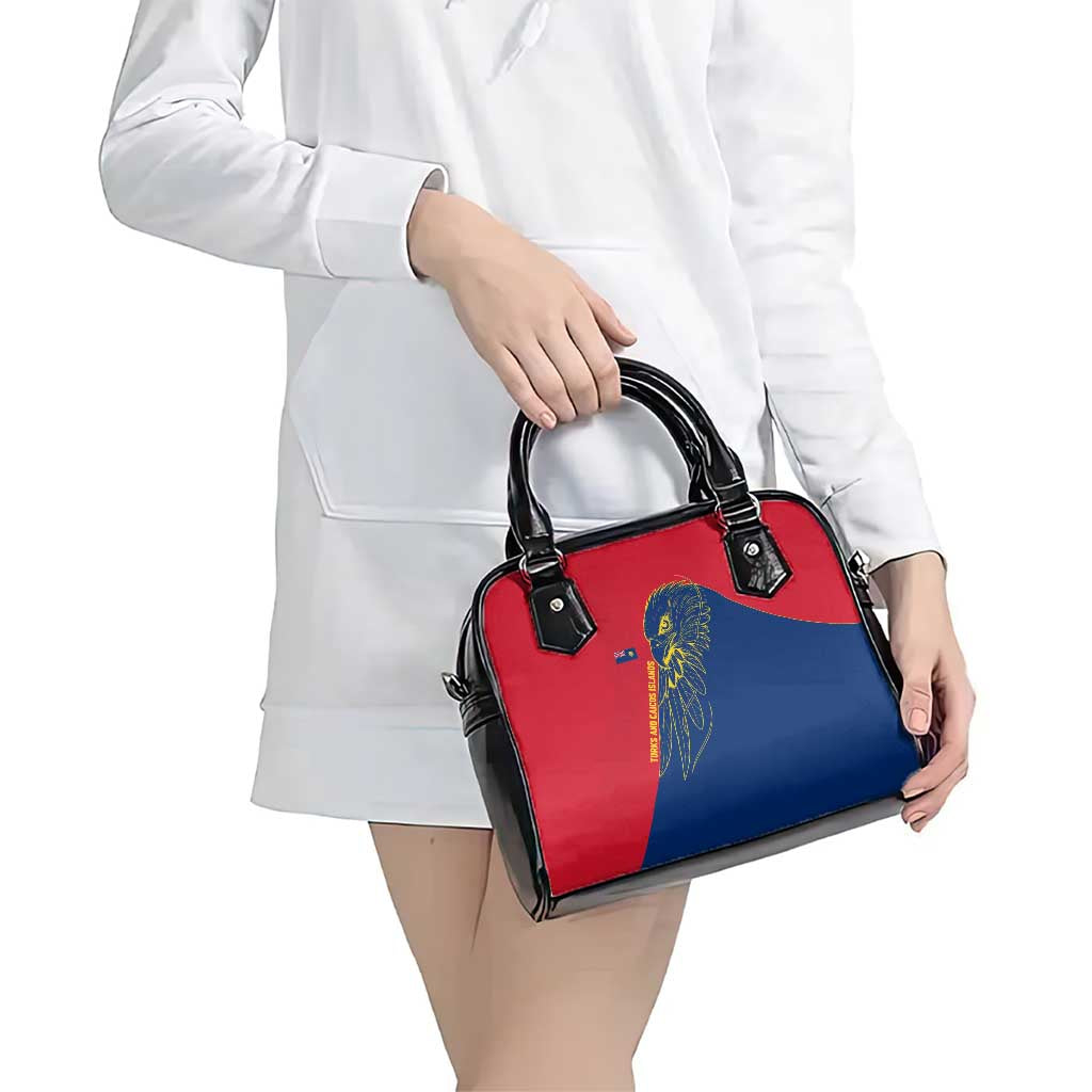 Turks and Caicos Islands Shoulder Handbag with Yellow Hawk Outline and Red Blue Crest Design TS04