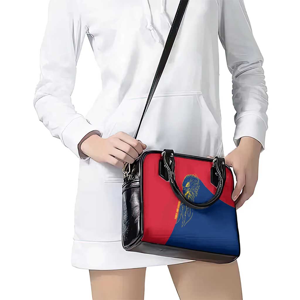 Turks and Caicos Islands Shoulder Handbag with Yellow Hawk Outline and Red Blue Crest Design TS04