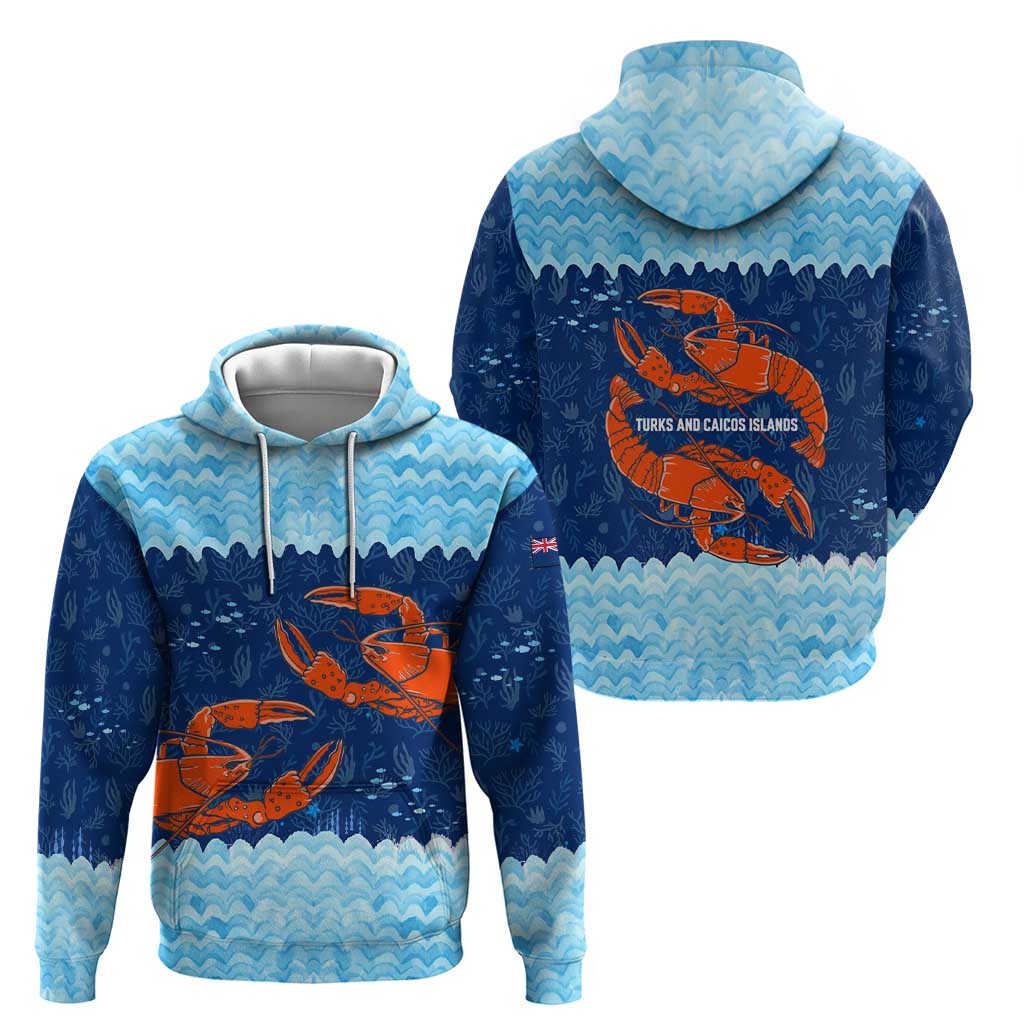 Turks and Caicos Islands Hoodie with Red Crab and Ocean Wave Coral Reef Design TS04
