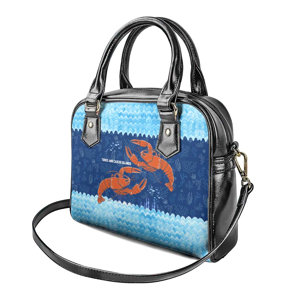 Turks and Caicos Islands Shoulder Handbag with Red Crab and Ocean Wave Coral Reef Design TS04