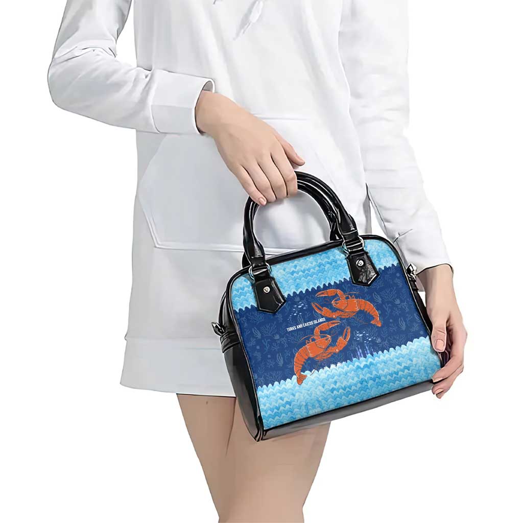 Turks and Caicos Islands Shoulder Handbag with Red Crab and Ocean Wave Coral Reef Design TS04