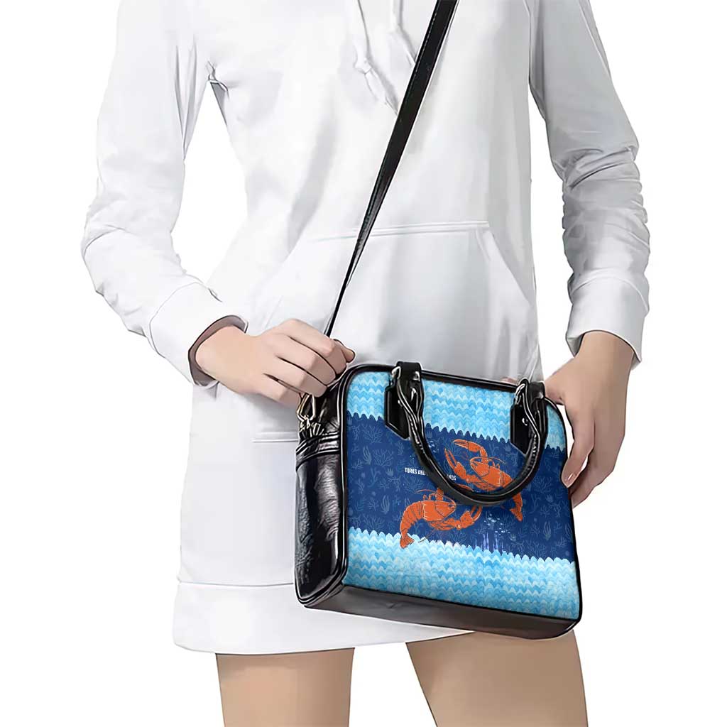 Turks and Caicos Islands Shoulder Handbag with Red Crab and Ocean Wave Coral Reef Design TS04