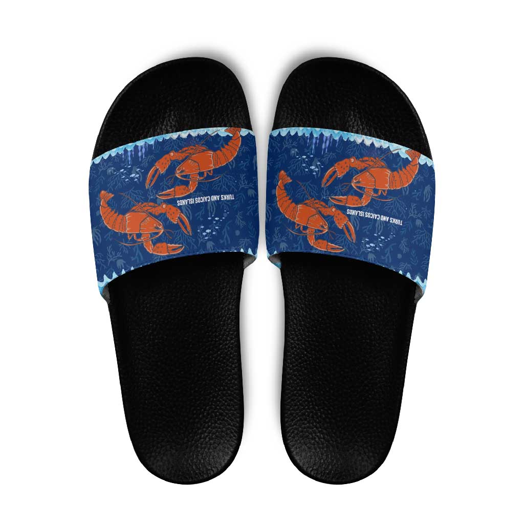 Turks and Caicos Islands Slide Sandals with Red Crab and Ocean Wave Coral Reef Design TS04