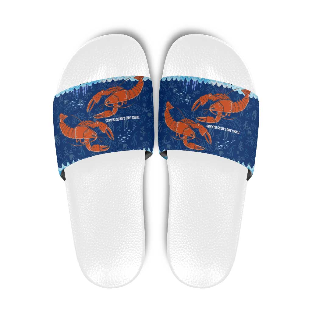 Turks and Caicos Islands Slide Sandals with Red Crab and Ocean Wave Coral Reef Design TS04
