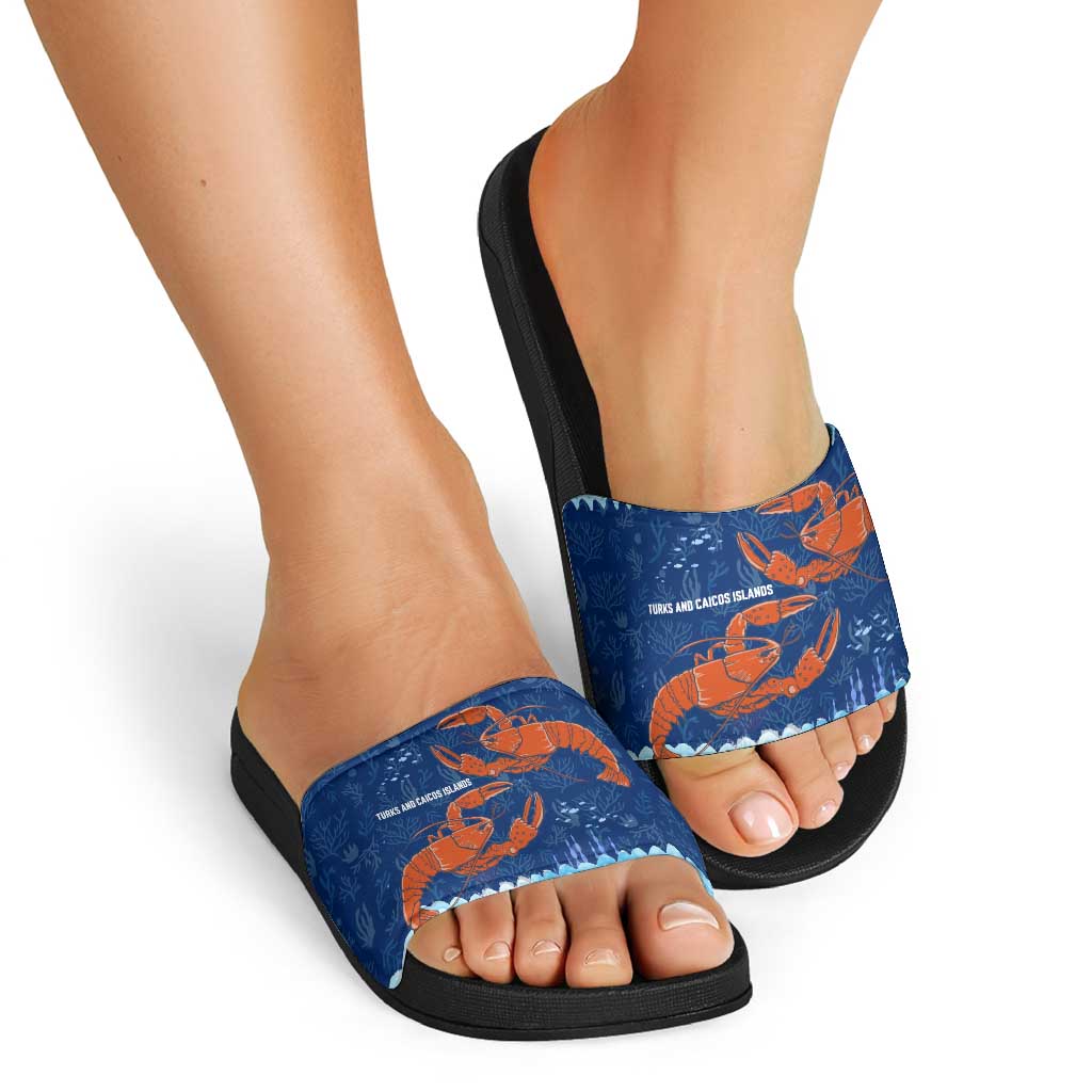 Turks and Caicos Islands Slide Sandals with Red Crab and Ocean Wave Coral Reef Design TS04