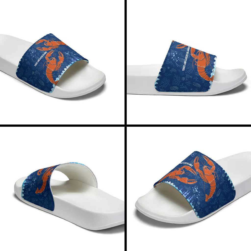 Turks and Caicos Islands Slide Sandals with Red Crab and Ocean Wave Coral Reef Design TS04