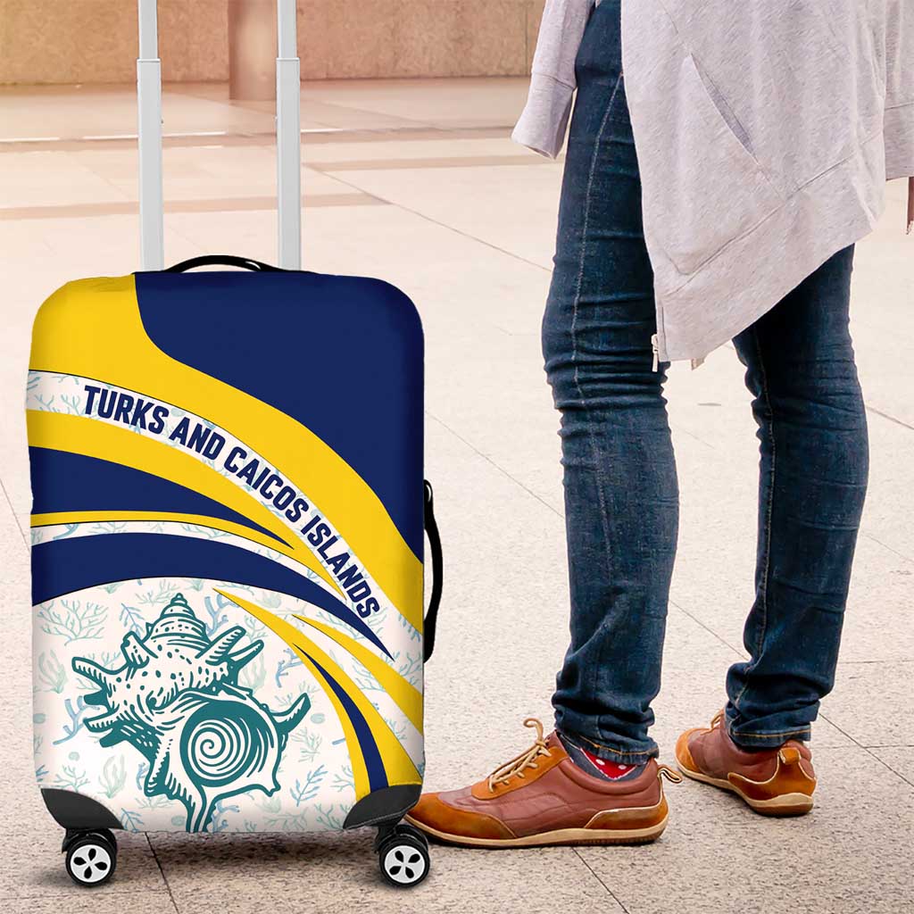 Turks and Caicos Islands Luggage Cover with Sea Shell Graphic and Yellow Blue Wave Design TS04