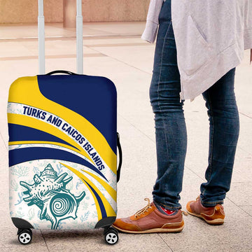 Turks and Caicos Islands Luggage Cover with Sea Shell Graphic and Yellow Blue Wave Design TS04