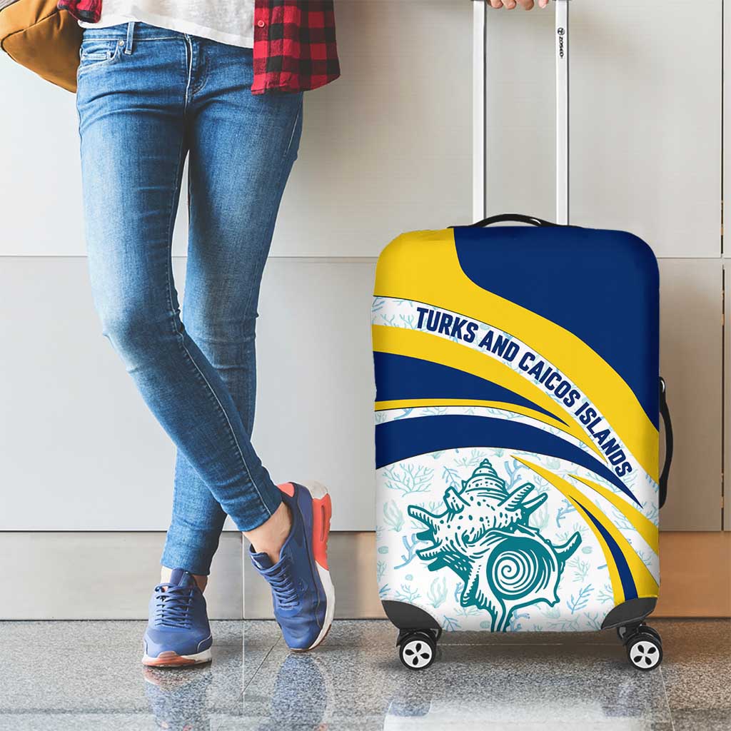 Turks and Caicos Islands Luggage Cover with Sea Shell Graphic and Yellow Blue Wave Design TS04