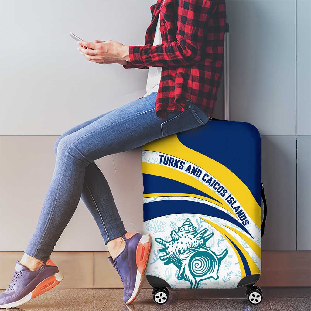 Turks and Caicos Islands Luggage Cover with Sea Shell Graphic and Yellow Blue Wave Design TS04