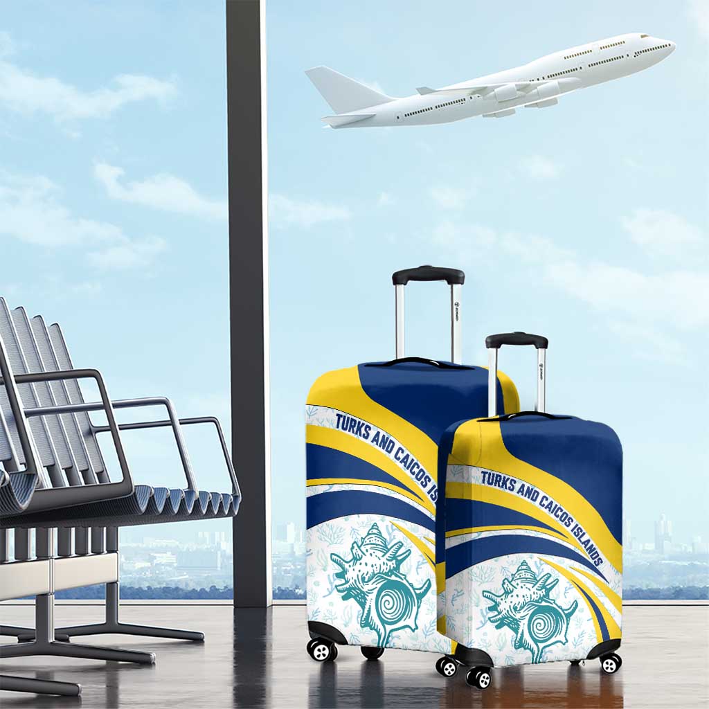 Turks and Caicos Islands Luggage Cover with Sea Shell Graphic and Yellow Blue Wave Design TS04