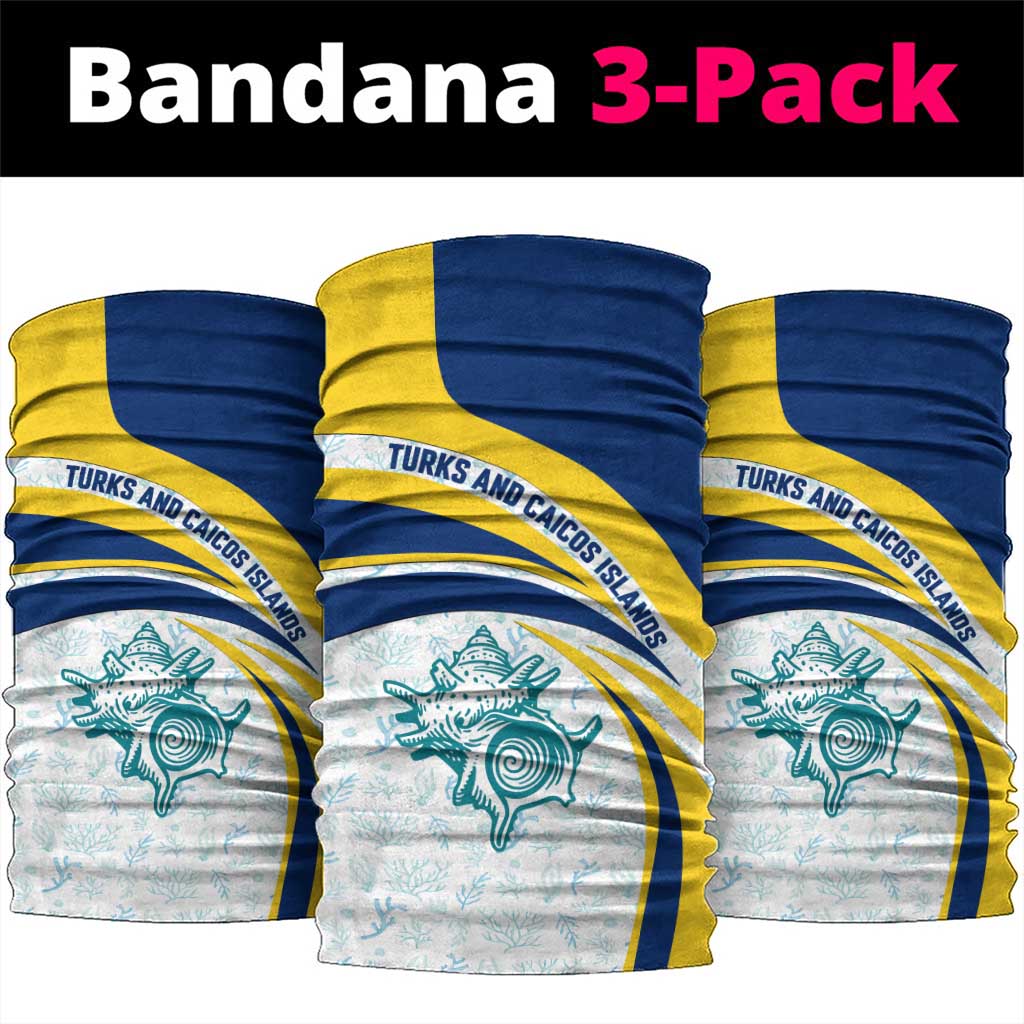 Turks and Caicos Islands Neck Gaiter with Sea Shell Graphic and Yellow Blue Wave Design TS04