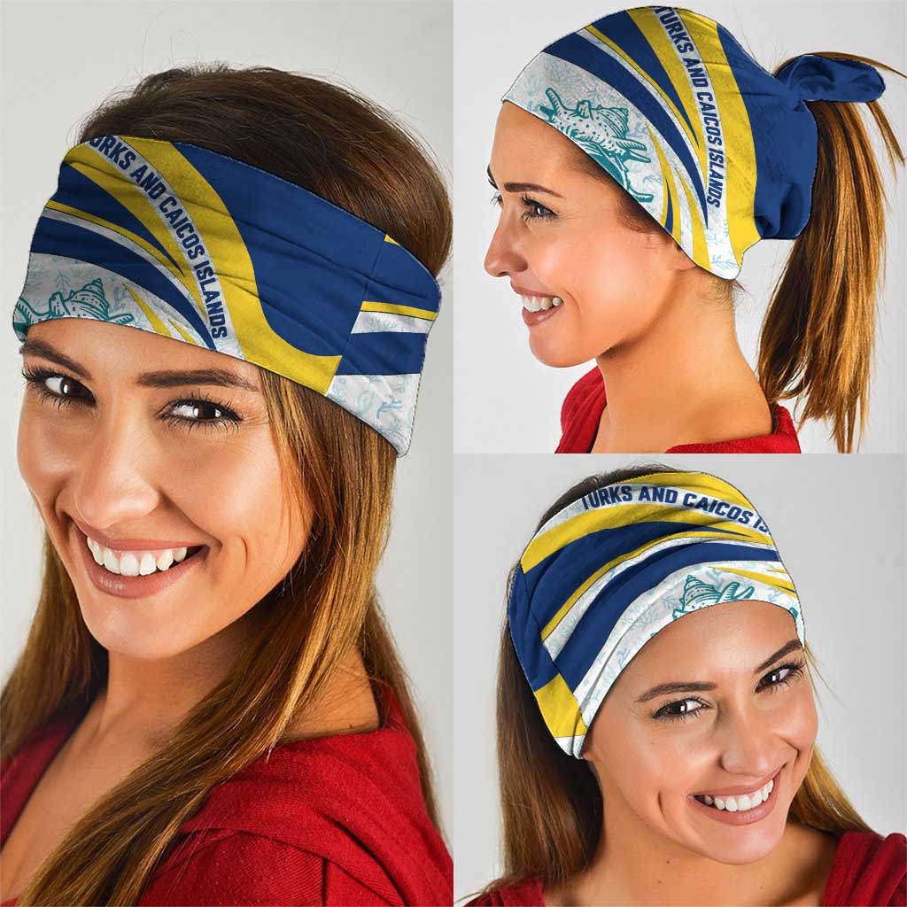 Turks and Caicos Islands Neck Gaiter with Sea Shell Graphic and Yellow Blue Wave Design TS04