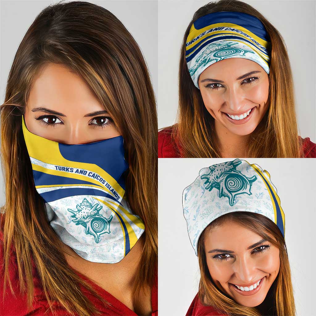 Turks and Caicos Islands Neck Gaiter with Sea Shell Graphic and Yellow Blue Wave Design TS04