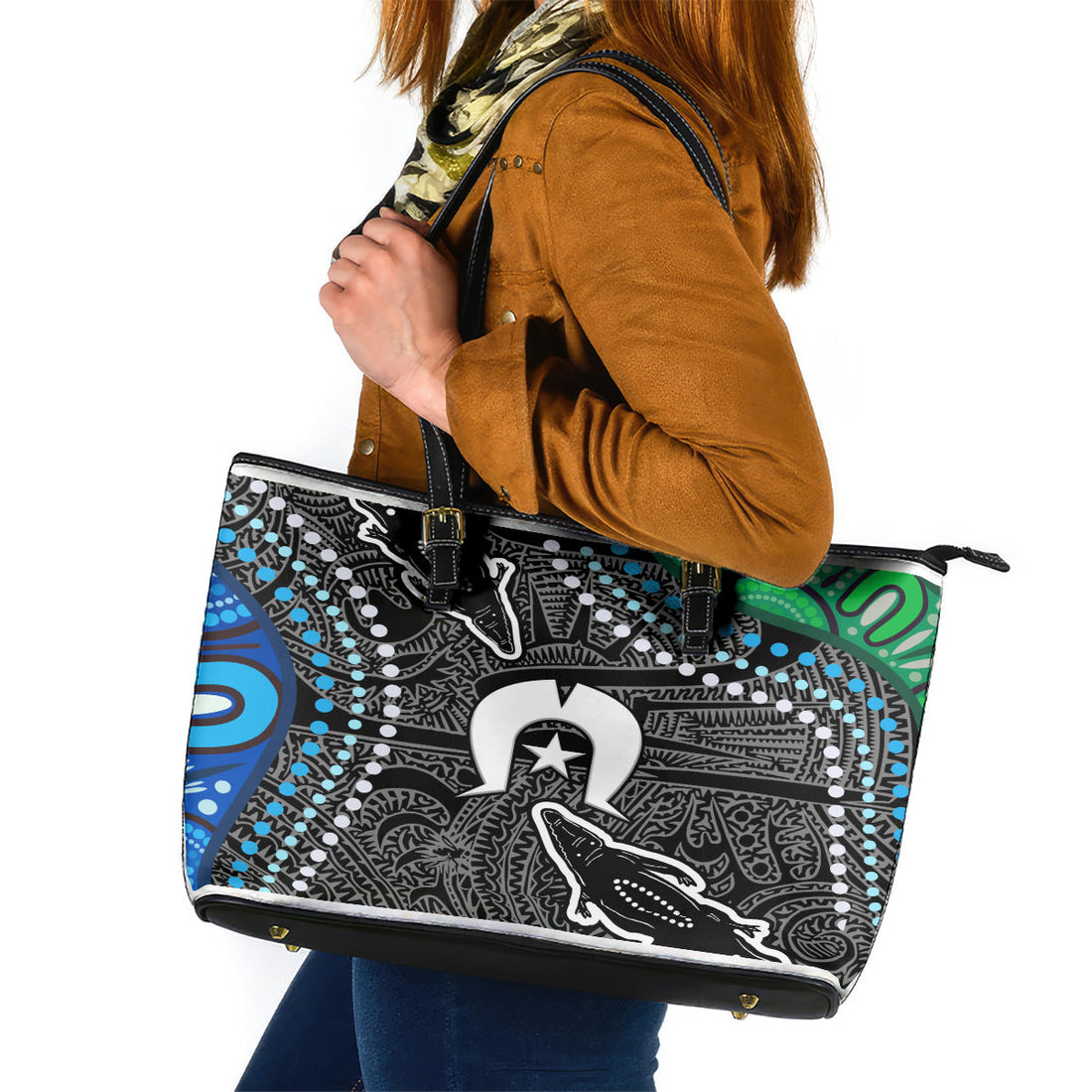 Torest Trait Islands Mix Crocodine Aboriginal Pattern Leather Tote Bag TS04