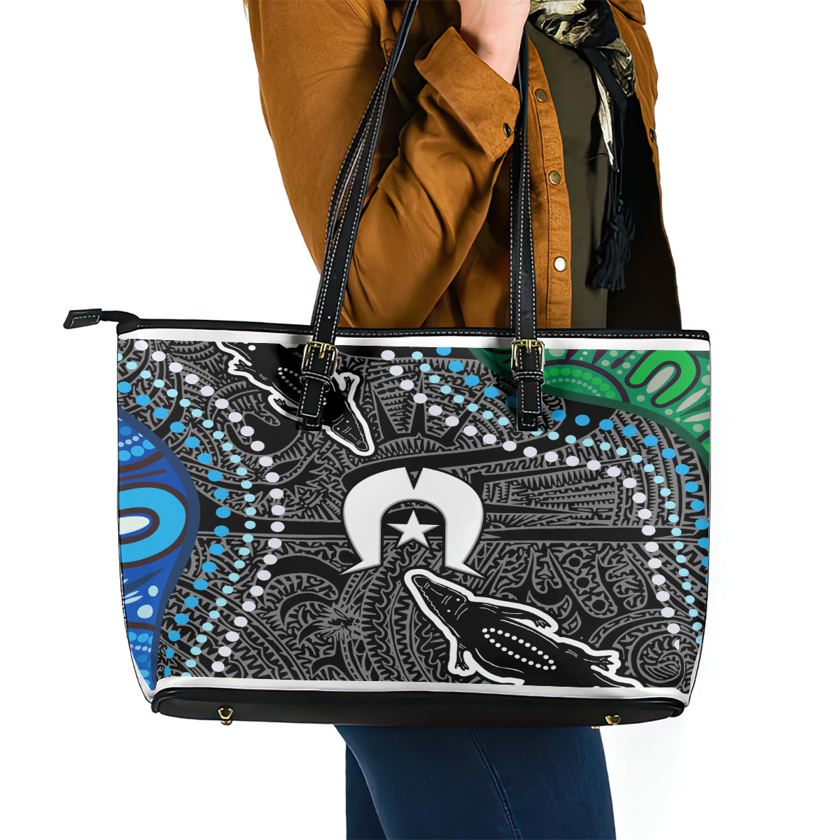 Torest Trait Islands Mix Crocodine Aboriginal Pattern Leather Tote Bag TS04