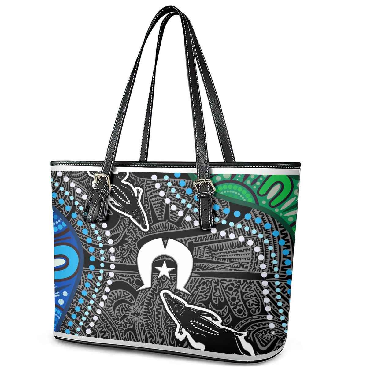 Torest Trait Islands Mix Crocodine Aboriginal Pattern Leather Tote Bag TS04