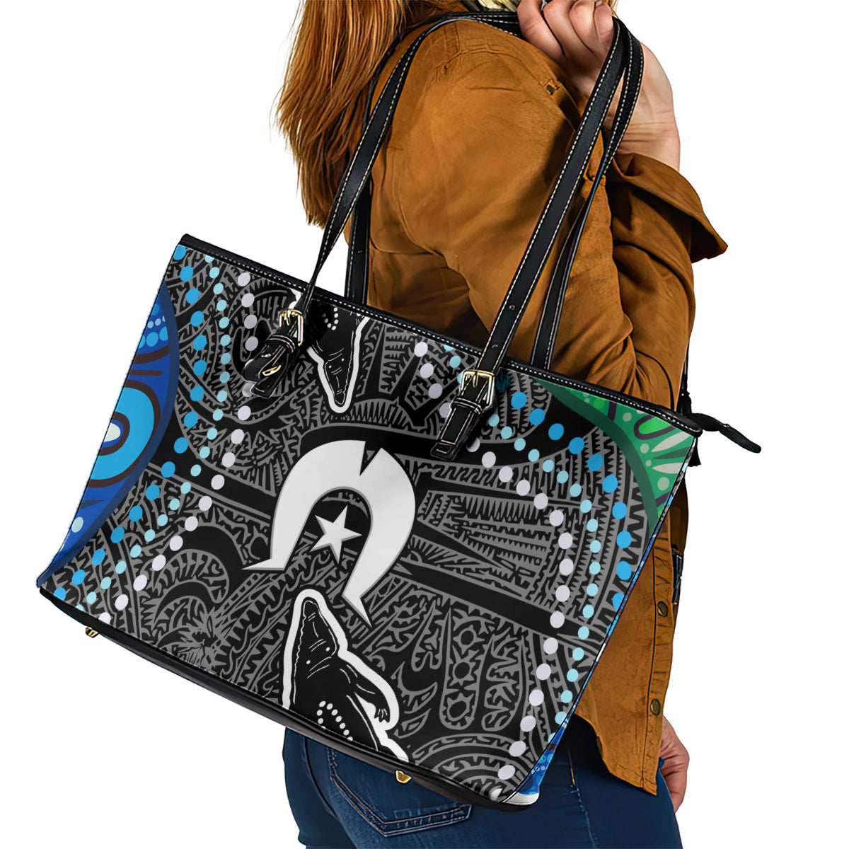 Torest Trait Islands Mix Crocodine Aboriginal Pattern Leather Tote Bag TS04