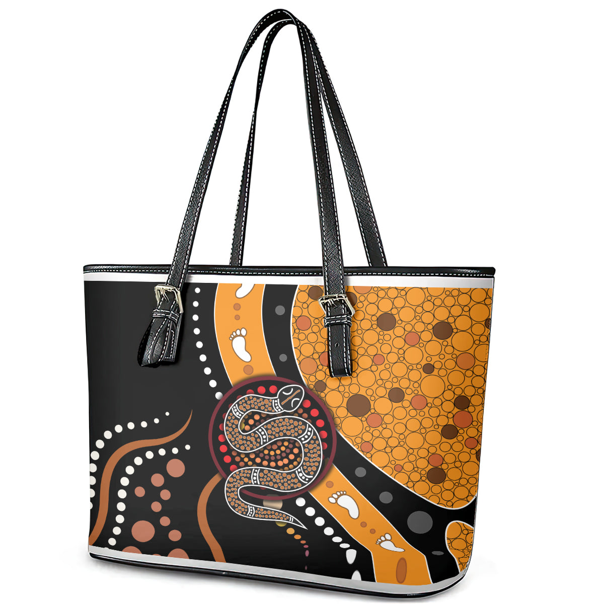 Aboriginal Snake Pattern Dot Art Leather Tote Bag TS04