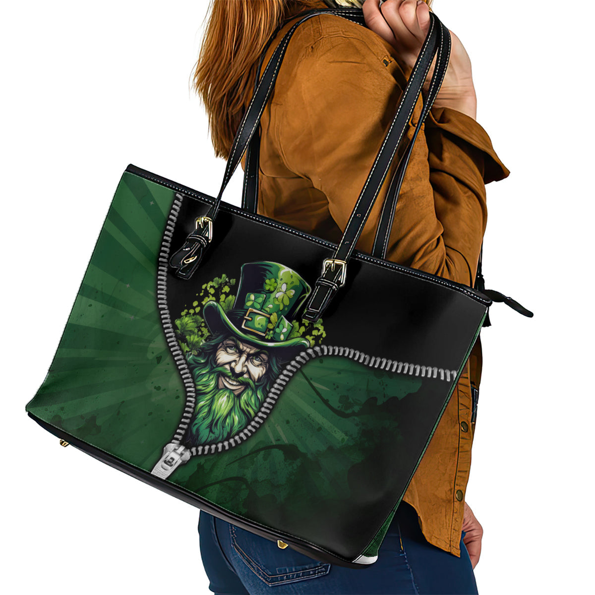 The Irish Man 3D Zip Art Leather Tote Bag TS04