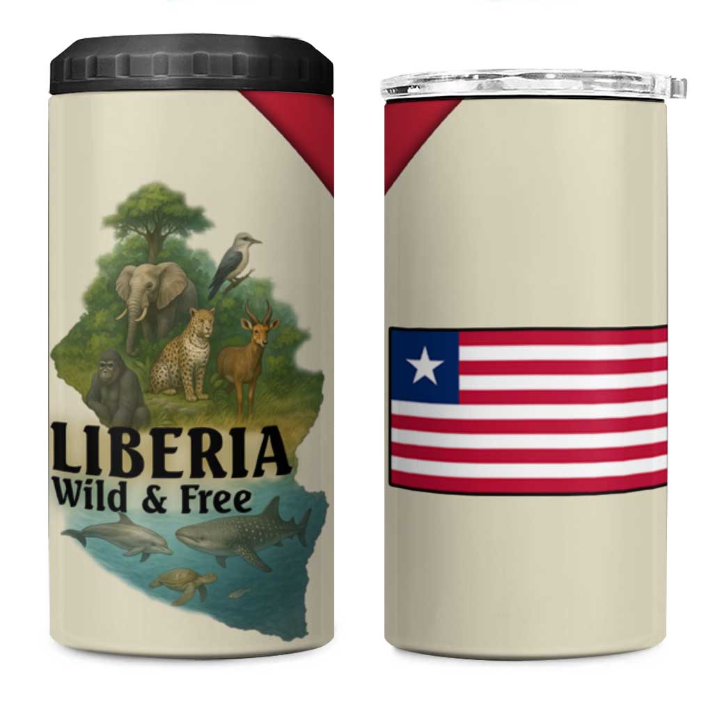 Liberia Wildlife 4 in 1 Can Cooler Tumbler African Safari and Ocean Marine Life TS04