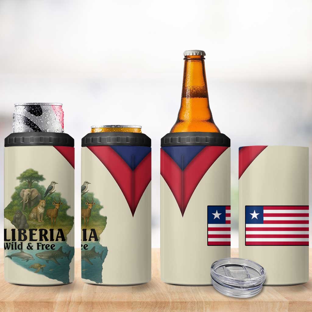 Liberia Wildlife 4 in 1 Can Cooler Tumbler African Safari and Ocean Marine Life TS04